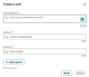 A screenshot of the new LinkedIn poll feature